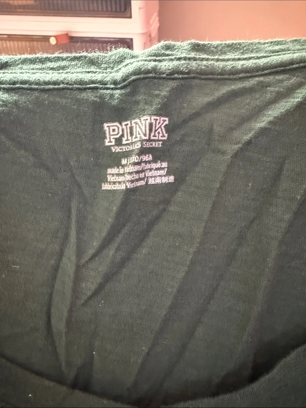 PINK Victoria's Secret Dark Green V-Neck Tee with Gold Stars